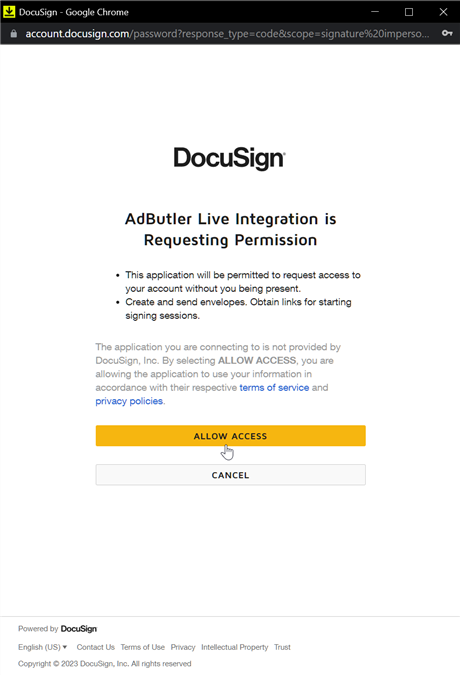 Allowing AdButler to access your DocuSign account